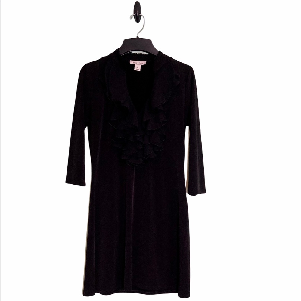 White House Black Market V-Neck Ruffle Black Dress